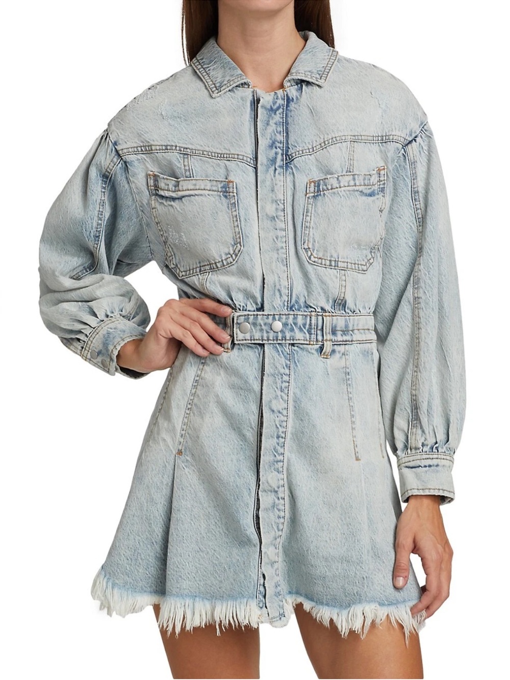 Free People  Chain Of Command Minidress, Light Wash Denim Shirt Dress size M
